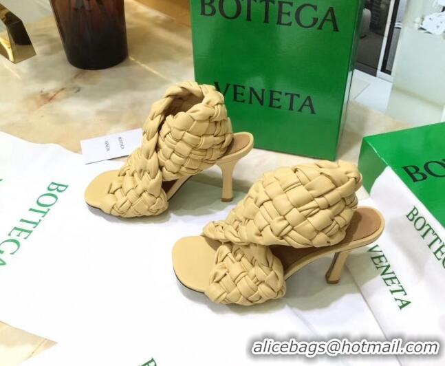 Good Quality Bottega Veneta BV Board Sandals in ntrecciato Nappa leather 9cm Heel 081161 Yellow