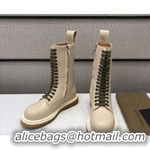 Perfect Bottega Veneta Lace-Up Medium High Flat Boots 082759 White