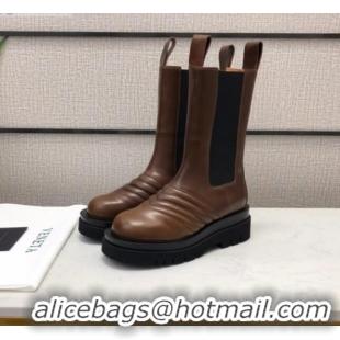 Good Quality Bottega Veneta BV Lug Wave Lether Medium High Boots 082803 Brown