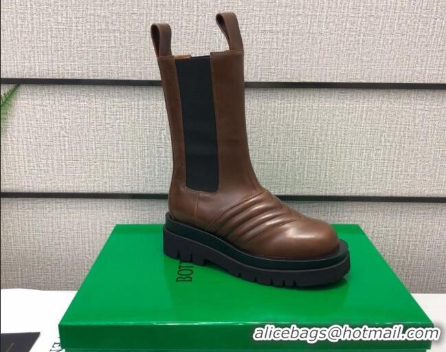 Good Quality Bottega Veneta BV Lug Wave Lether Medium High Boots 082803 Brown