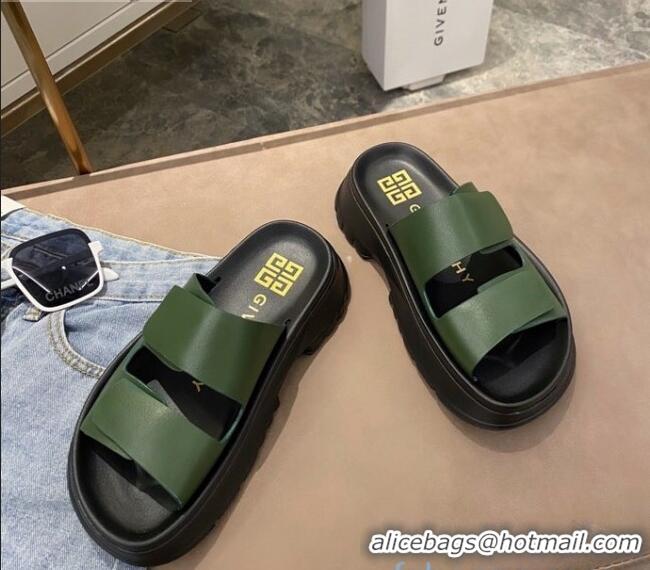 Good Looking Givenchy Spectre Leather Mules Sandals 030889 Green