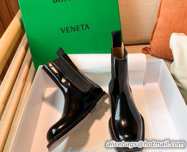 Pretty Style Bottega Veneta Glossy Calfskin Square-sole Flat Short Boots Black