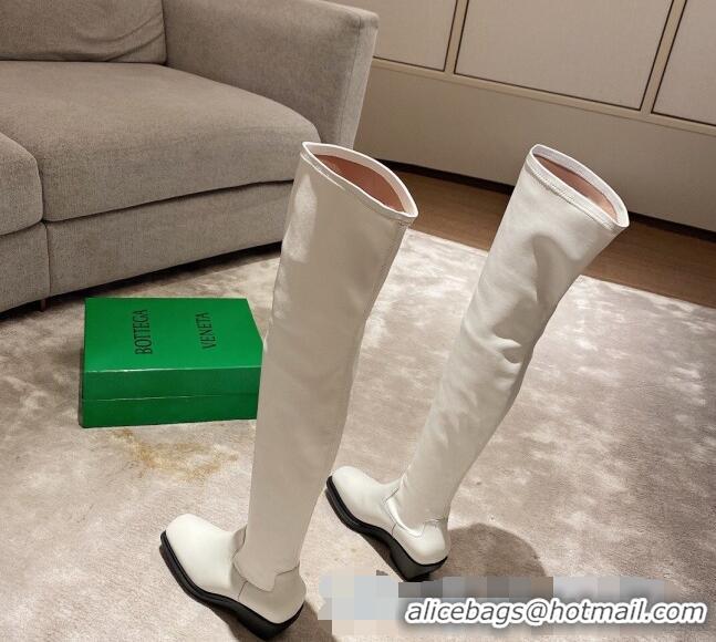 Super Quality Bottega Veneta BV Lean Heel Over Knee High Boots 091011 White