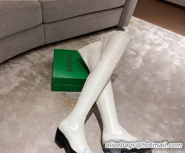 Super Quality Bottega Veneta BV Lean Heel Over Knee High Boots 091011 White