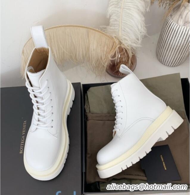 Top Quality Bottega Veneta Calfskin Lace-up Boots 091128 White