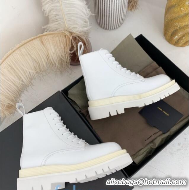 Top Quality Bottega Veneta Calfskin Lace-up Boots 091128 White