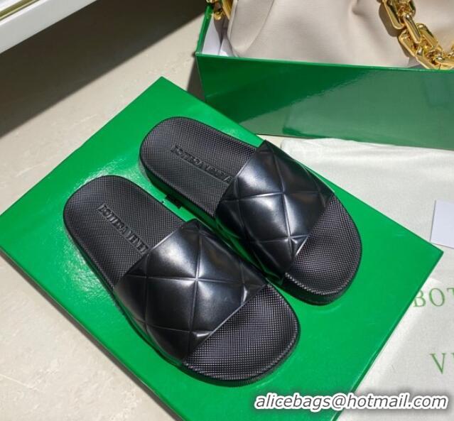 Grade Design Bottega Veneta BV Quilted Leather Flat Slide Sandals 092106 Black