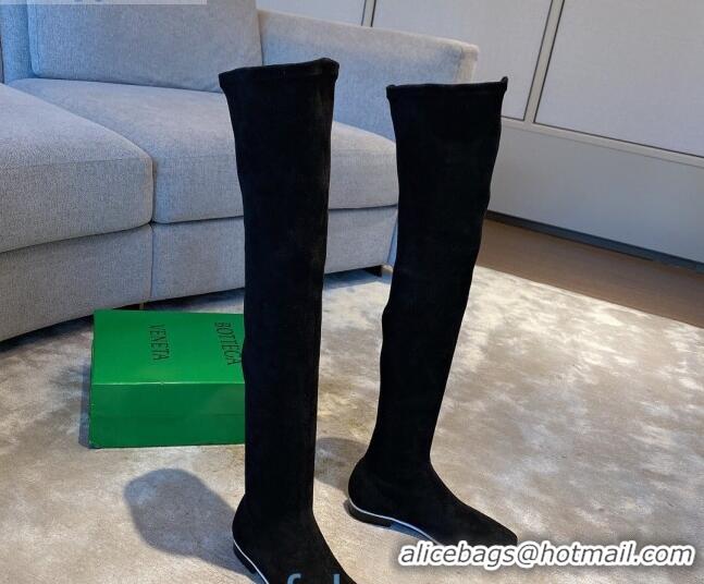 Most Popular Bottega Veneta Suede Over Knee High Boots with White Stripe 102208 Black