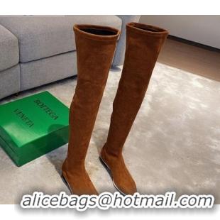 Low Cost Bottega Veneta Suede Over Knee High Boots with White Stripe 102208 Tan Brown