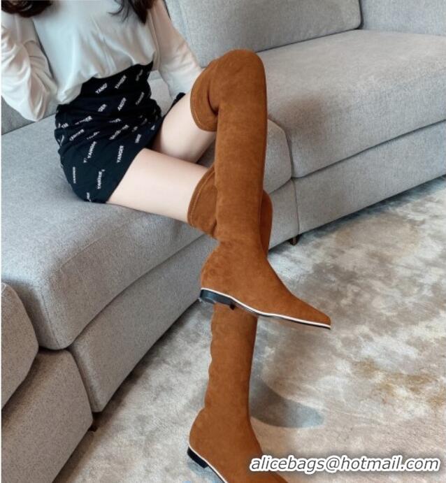 Low Cost Bottega Veneta Suede Over Knee High Boots with White Stripe 102208 Tan Brown