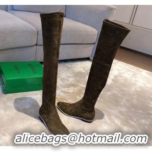 Best Design Bottega Veneta Suede Over Knee High Boots with White Stripe 102208 Green