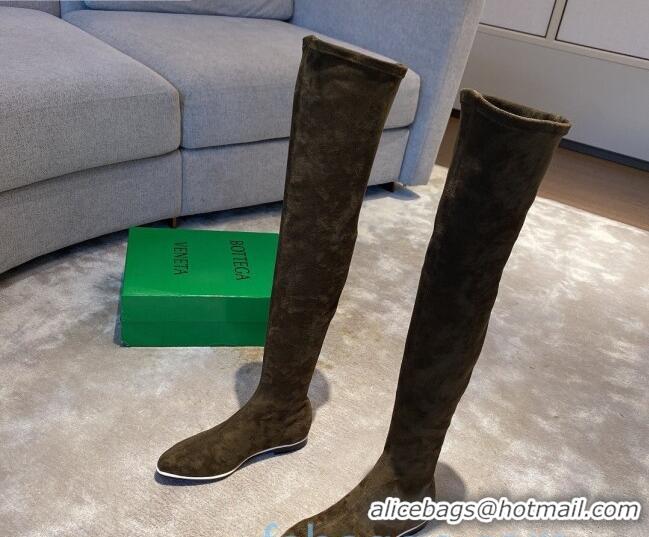 Best Design Bottega Veneta Suede Over Knee High Boots with White Stripe 102208 Green