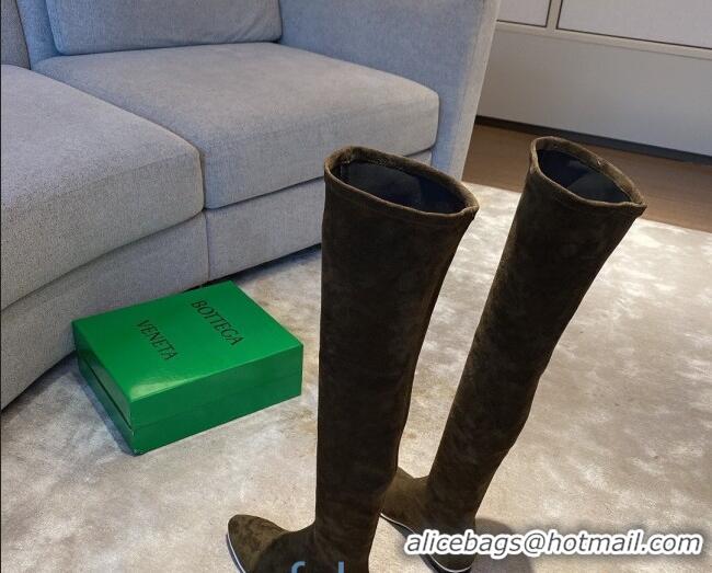 Best Design Bottega Veneta Suede Over Knee High Boots with White Stripe 102208 Green