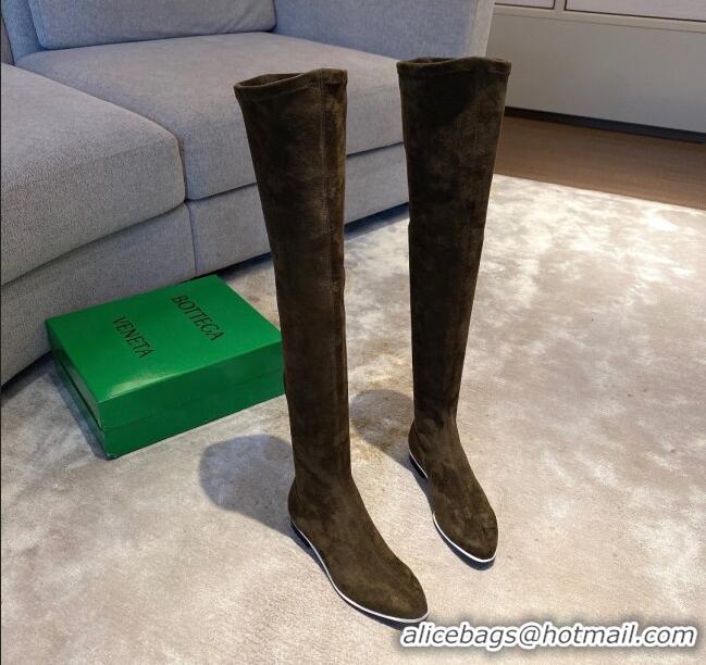 Best Design Bottega Veneta Suede Over Knee High Boots with White Stripe 102208 Green