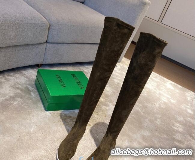 Best Design Bottega Veneta Suede Over Knee High Boots with White Stripe 102208 Green