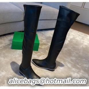 Custom Bottega Veneta Lambskin Over Knee High Boots with White Stripe 102211 Black