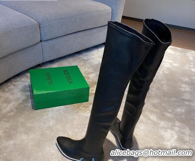 Custom Bottega Veneta Lambskin Over Knee High Boots with White Stripe 102211 Black