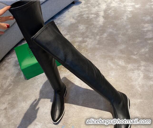 Custom Bottega Veneta Lambskin Over Knee High Boots with White Stripe 102211 Black