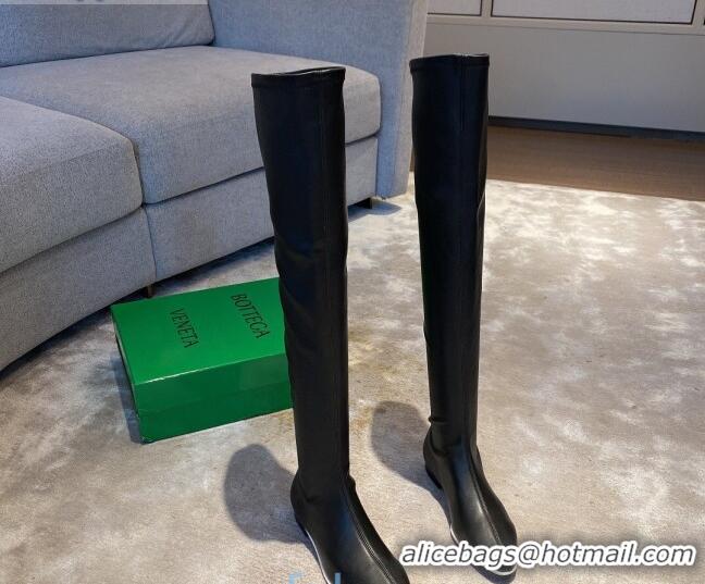 Custom Bottega Veneta Lambskin Over Knee High Boots with White Stripe 102211 Black