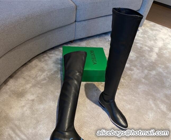 Custom Bottega Veneta Lambskin Over Knee High Boots with White Stripe 102211 Black