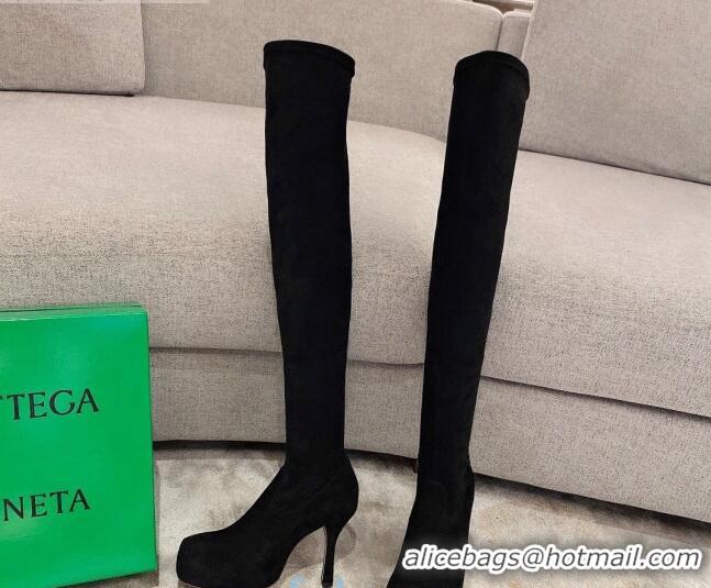 Best Luxury Bottega Veneta BV Bold Suede Over Knee Platform High Heel Boots 102213 Black