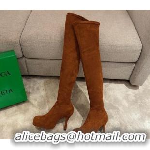 Discount Design Bottega Veneta BV Bold Suede Over Knee Platform High Heel Boots 102215 Tan Brown