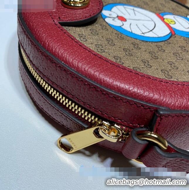 Cheapest Doraemon x Gucci Ophidia GG Round Shoulder Bag 625216 Beige/Red 2021