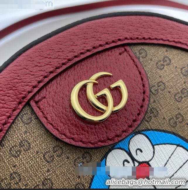 Cheapest Doraemon x Gucci Ophidia GG Round Shoulder Bag 625216 Beige/Red 2021