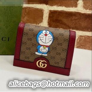 Good Product Doraemon x Gucci GG Canvas Card Case Wallet 647788 Beige/Red 2021