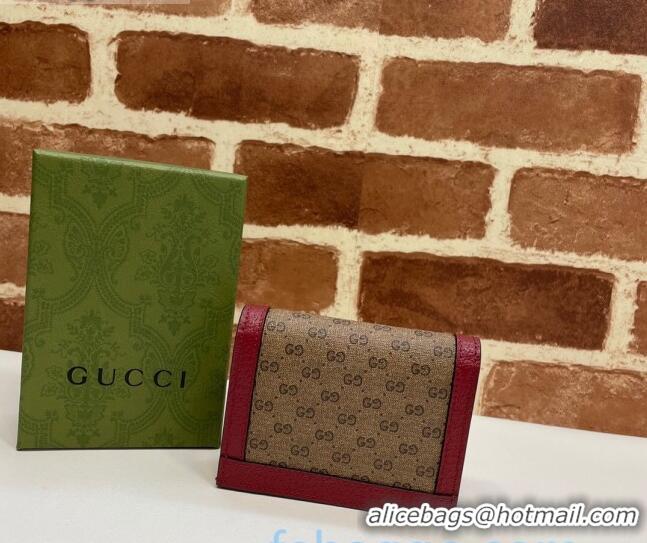 Good Product Doraemon x Gucci GG Canvas Card Case Wallet 647788 Beige/Red 2021