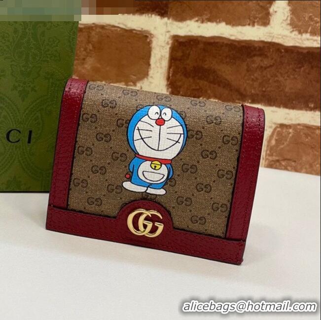 Good Product Doraemon x Gucci GG Canvas Card Case Wallet 647788 Beige/Red 2021