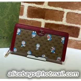 Unique Style Doraemon x Gucci GG Canvas Zip Around Wallet 647787 Beige/Red 2021