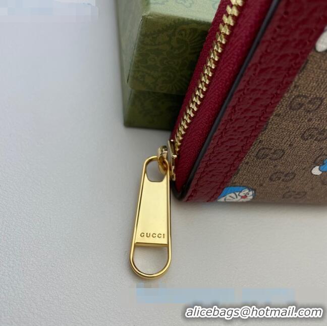 Unique Style Doraemon x Gucci GG Canvas Zip Around Wallet 647787 Beige/Red 2021