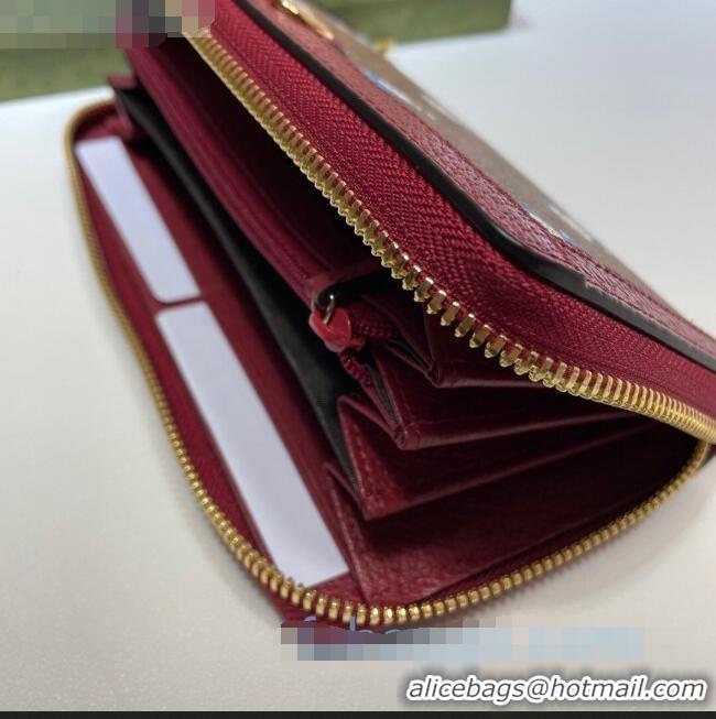 Unique Style Doraemon x Gucci GG Canvas Zip Around Wallet 647787 Beige/Red 2021