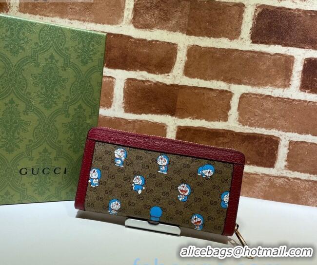 Unique Style Doraemon x Gucci GG Canvas Zip Around Wallet 647787 Beige/Red 2021