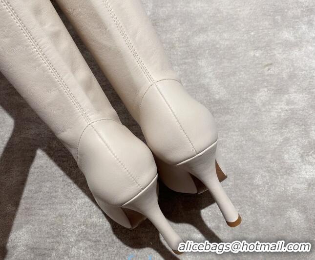 Good Quality Bottega Veneta BV Bold Lambskin Over Knee Platform High Heel Boots 102216 White