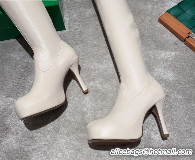 Good Quality Bottega Veneta BV Bold Lambskin Over Knee Platform High Heel Boots 102216 White