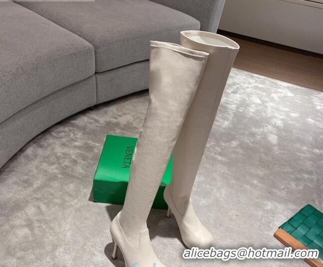 Good Quality Bottega Veneta BV Bold Lambskin Over Knee Platform High Heel Boots 102216 White