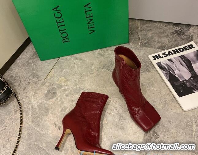 Best Product Bottega Veneta Nappa Leather Square Heel Short Boots with Red 102222