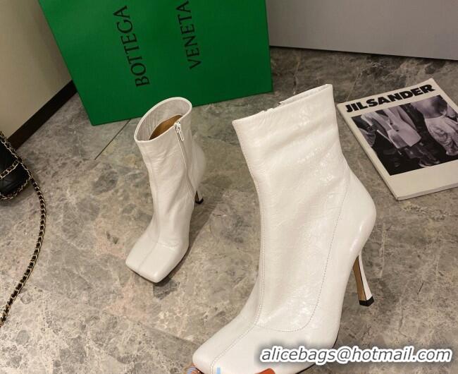 Good Taste Bottega Veneta Nappa Leather Square Heel Short Boots with White 102223