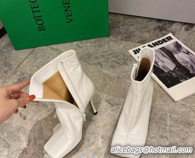 Good Taste Bottega Veneta Nappa Leather Square Heel Short Boots with White 102223