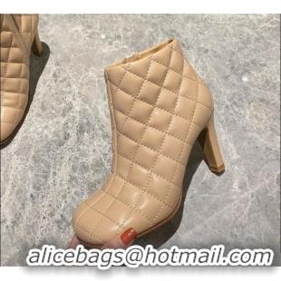 Top Grade Bottega Veneta Quilted Lambskin Square Heel Short Boots Nude 102226