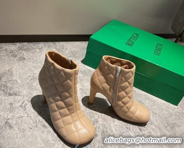 Top Grade Bottega Veneta Quilted Lambskin Square Heel Short Boots Nude 102226