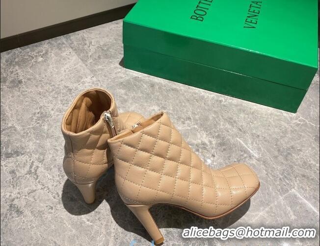 Top Grade Bottega Veneta Quilted Lambskin Square Heel Short Boots Nude 102226