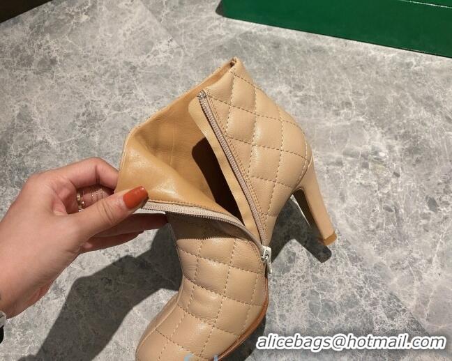 Top Grade Bottega Veneta Quilted Lambskin Square Heel Short Boots Nude 102226