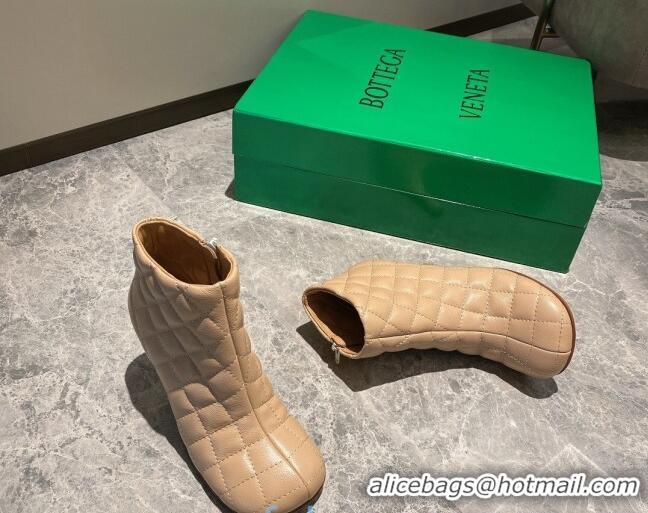 Top Grade Bottega Veneta Quilted Lambskin Square Heel Short Boots Nude 102226