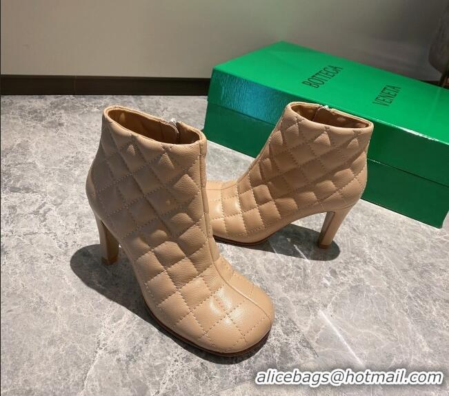 Top Grade Bottega Veneta Quilted Lambskin Square Heel Short Boots Nude 102226