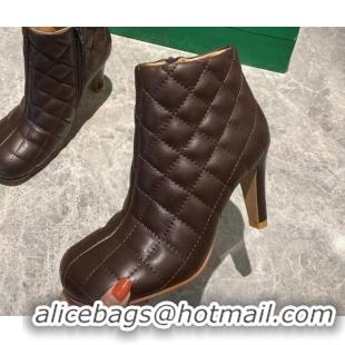 Top Grade Bottega Veneta Quilted Lambskin Square Heel Short Boots 102226 Brown