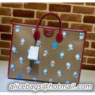 Trendy Design Doraemon x Gucci GG Canvas Large Tote Bag 653952 Beige/Red 2021