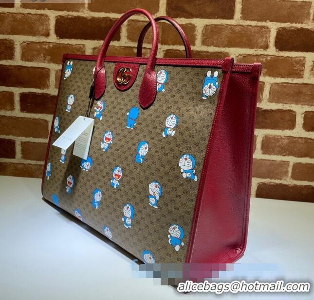 Trendy Design Doraemon x Gucci GG Canvas Large Tote Bag 653952 Beige/Red 2021